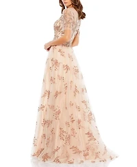 Embellished Illusion Cap Sleeve A Line Gown
