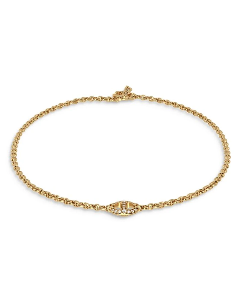 18K Yellow Gold Micro Chain Necklace with Diamonds, 16"