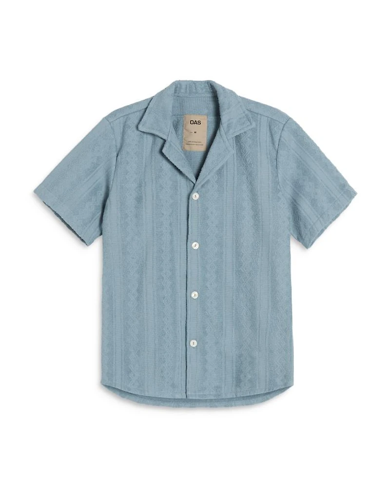 Ancora Cotton Terry Geo Stripe Relaxed Fit Button Down Camp Shirt
