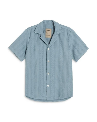 Ancora Cotton Terry Geo Stripe Relaxed Fit Button Down Camp Shirt