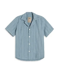 Ancora Cotton Terry Geo Stripe Relaxed Fit Button Down Camp Shirt