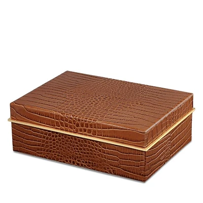 Classic Croc Embossed Leather Small Box in Chestnut