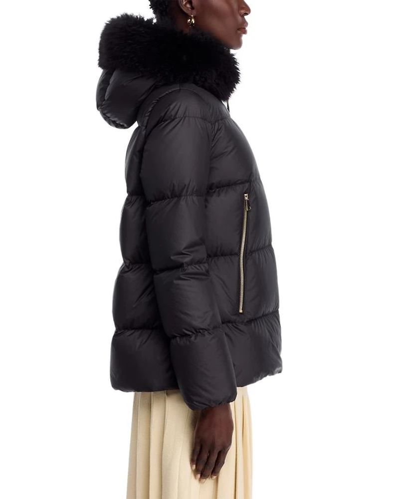 Laichefur Shearling Trim Hooded Down Jacket