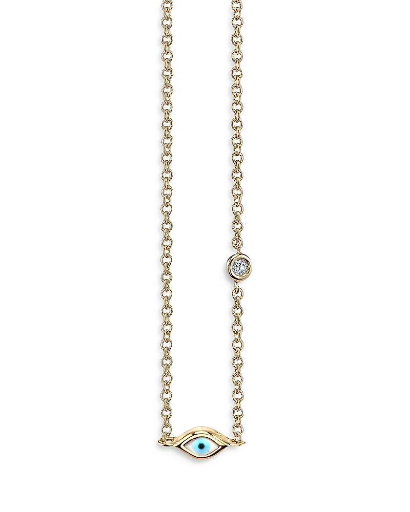Sydney Evan 14K Yellow Gold Mini Enamel Evil Eye Pendant Necklace, 18
