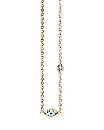 Sydney Evan 14K Yellow Gold Mini Enamel Evil Eye Pendant Necklace, 18
