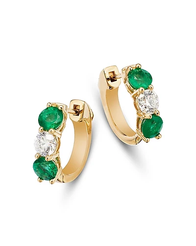 Bloomingdale's Fine Collection 14K Yellow Gold Emerald & Diamond Hoop Earrings