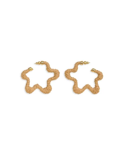 Raffia Wrapped Flower Large Hoop Earrings