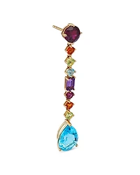 14K Yellow Gold Blue Topaz Linear Earrings