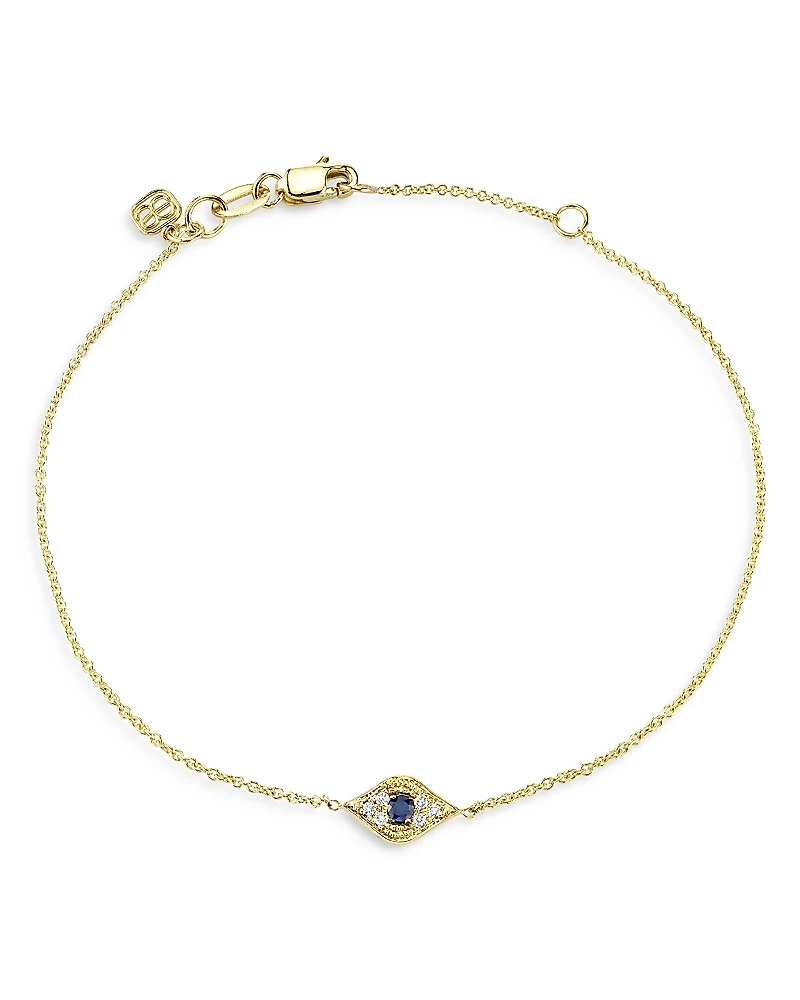 Sydney Evan 14K Yellow Gold Diamond Mini Evil Eye Charm Bracelet