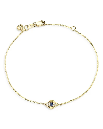 Sydney Evan 14K Yellow Gold Diamond Mini Evil Eye Charm Bracelet