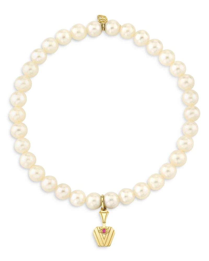 Wicked x Sydney Evan 14K Yellow Gold Glinda Pure Potion Bottle Charm Freshwater Pearl Bracelet