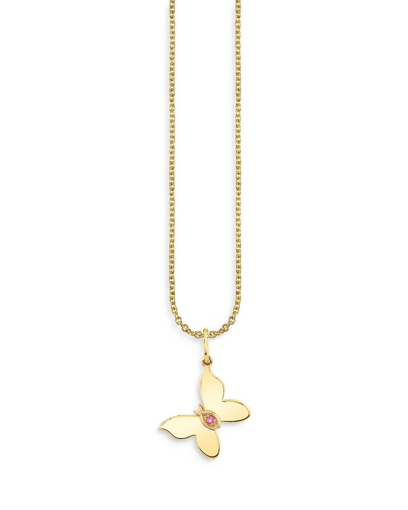 14K Yellow Gold Wicked Glinda Marquise Eye Butterfly Charm Necklace, 18"