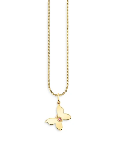 14K Yellow Gold Wicked Glinda Marquise Eye Butterfly Charm Necklace, 18"