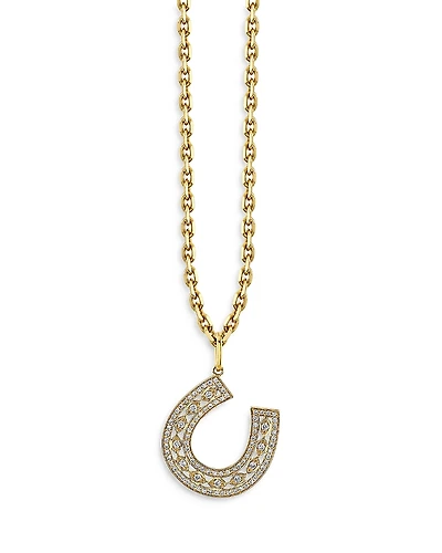 Sydney Evan 14K Yellow Gold Marquise Eye Diamond Pave Horseshoe Charm Necklace, 16
