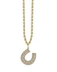 Sydney Evan 14K Yellow Gold Marquise Eye Diamond Pave Horseshoe Charm Necklace, 16