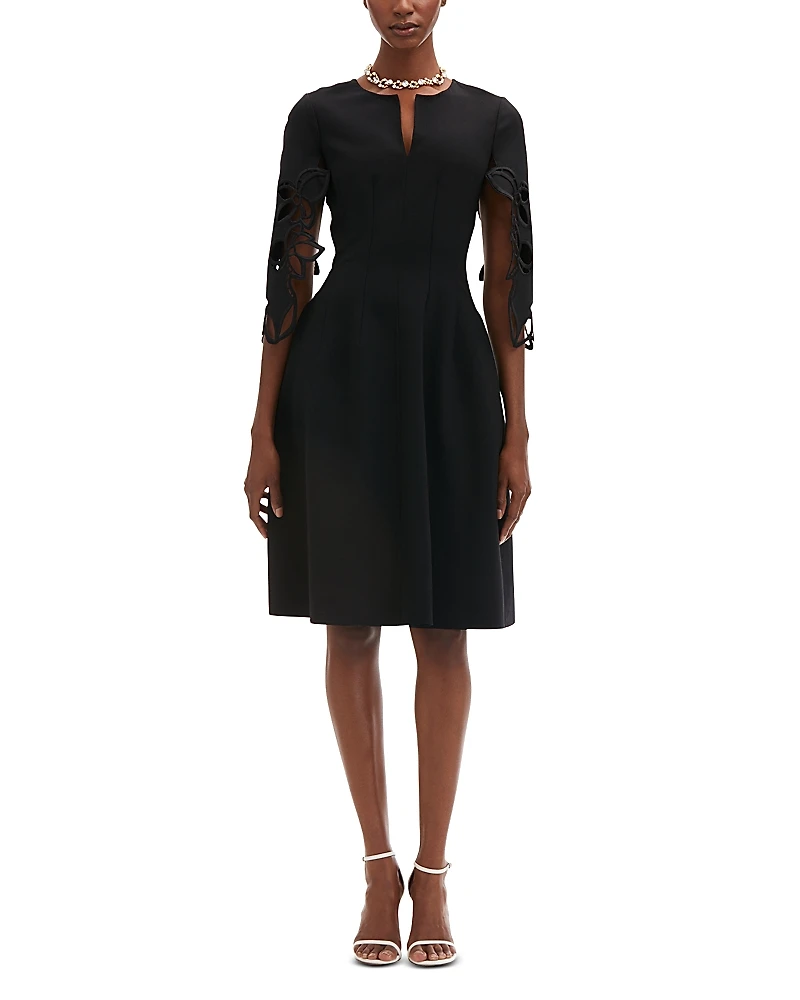 Oscar de la Renta Lace Embroidered Split Neck Dress