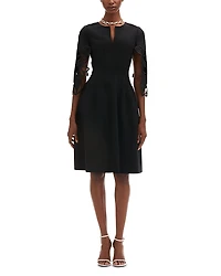 Oscar de la Renta Lace Embroidered Split Neck Dress