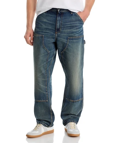 Double Knee Relaxed Straight Fit Jeans Blue