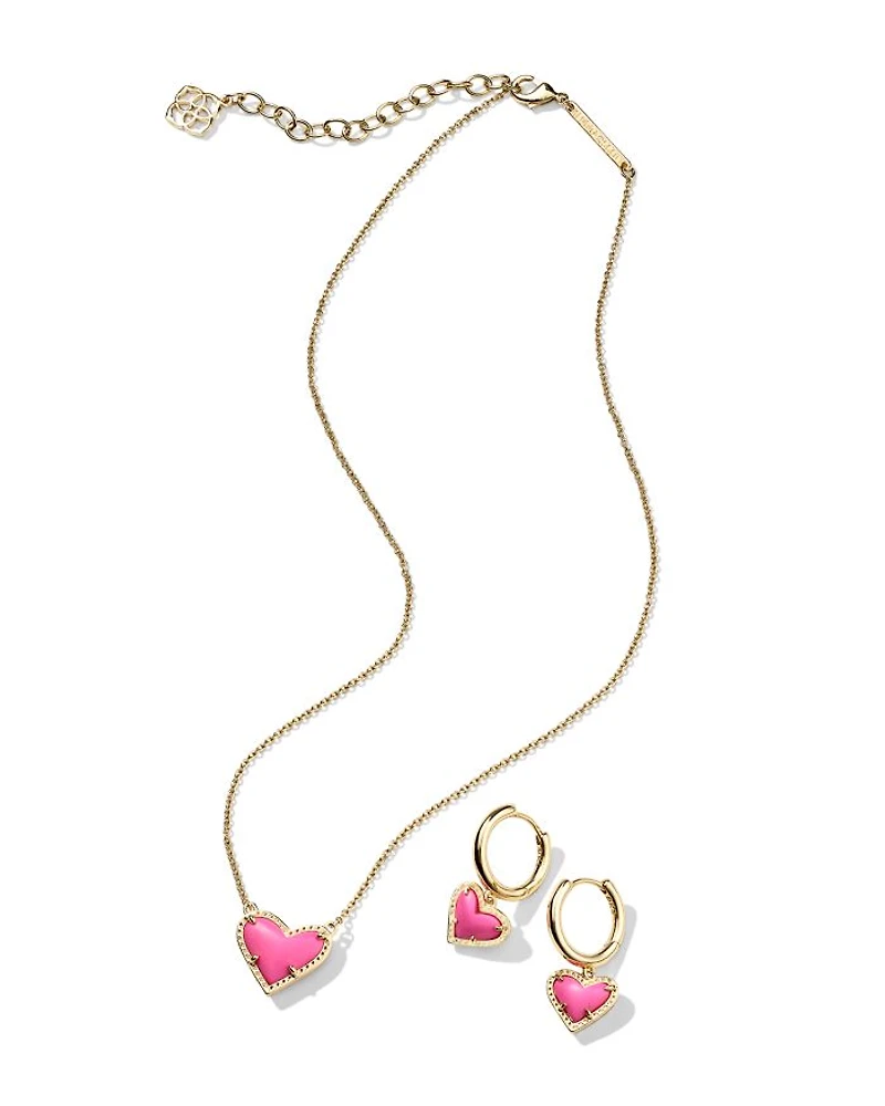 Ari Pink Heart Pendant Necklace & Matching Stud Earrings, Set of 2