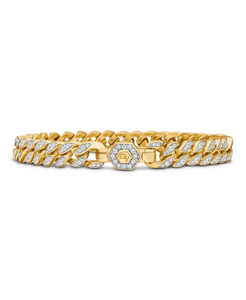 Curb Chain Bracelet in 18K Yellow Gold with Diamonds, 7mm