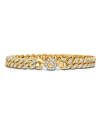 Curb Chain Bracelet in 18K Yellow Gold with Diamonds, 7mm