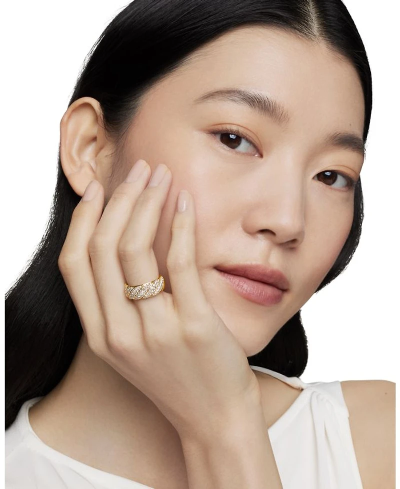 Sculpted Cable Band Ring 18K Yellow Gold with Pavé Diamonds