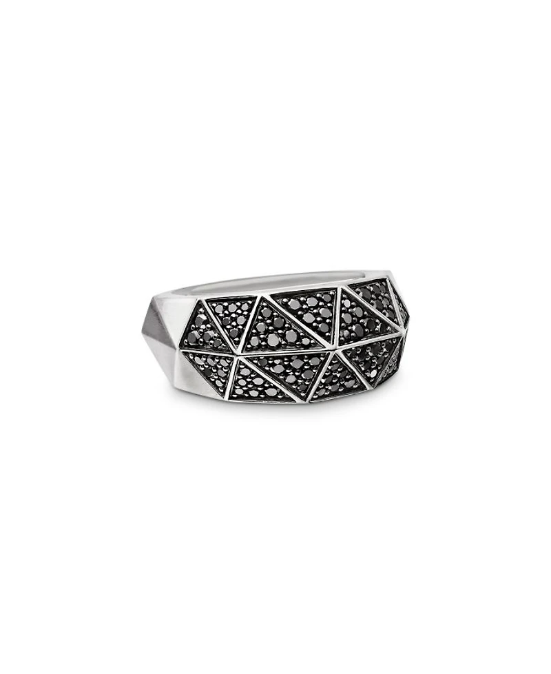 Men's Sterling Silver Faceted Black Diamond Pavé Ring