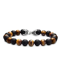 Men's Spiritual Beads Alternating Bracelet in Sterling Silver with Tigers Eye and Black Onyx, 8mm