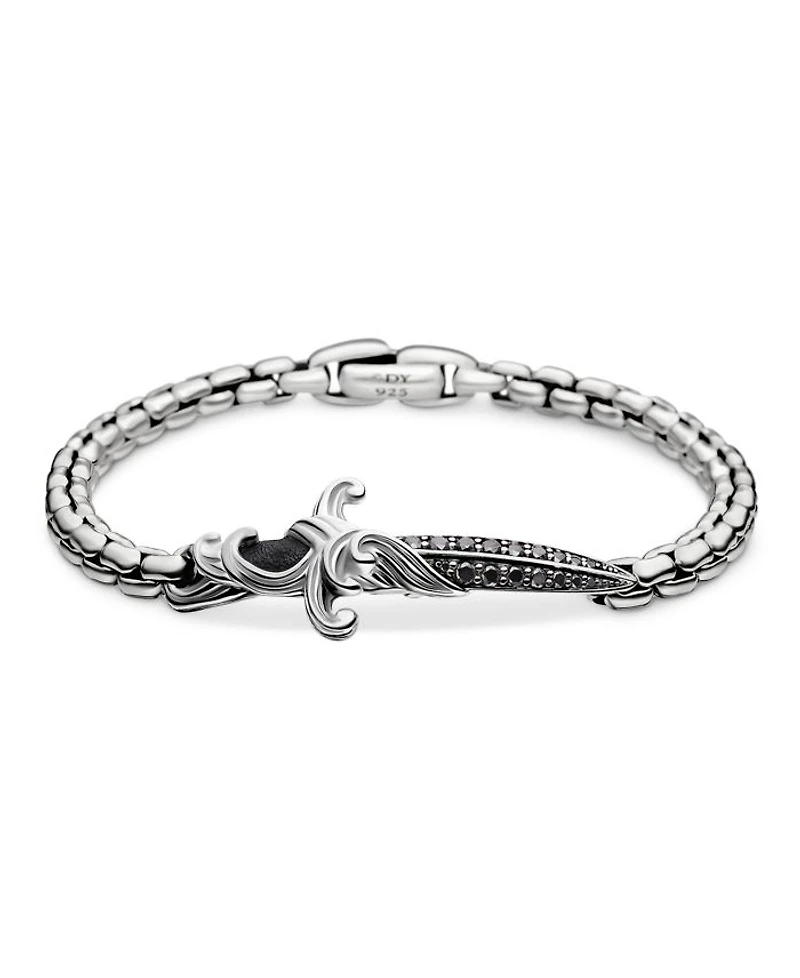 Men's Sterling Silver Waves Black Diamond Pavé Dagger Bracelet