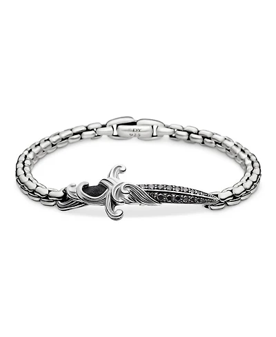Men's Sterling Silver Waves Black Diamond Pavé Dagger Bracelet