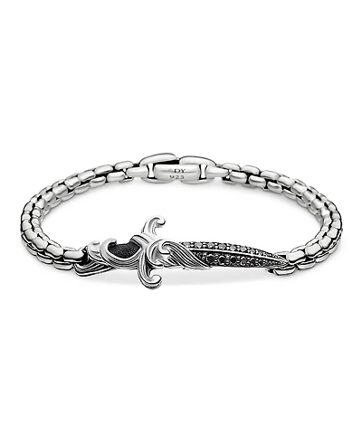 David Yurman Men's Sterling Silver Waves Black Diamond Pave Dagger Bracelet