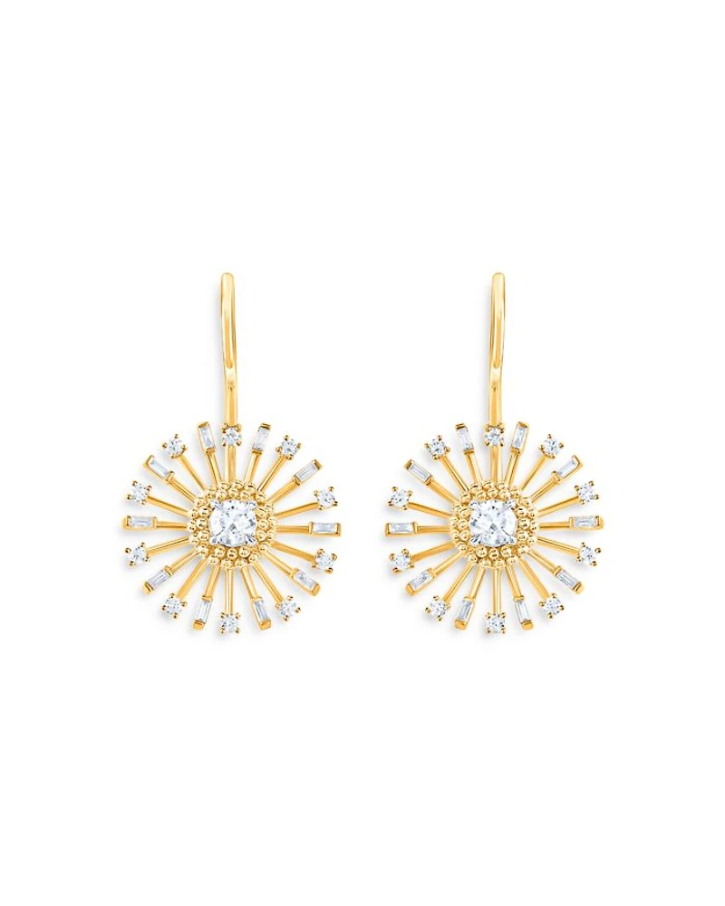 Diamond Sunlight Rays Drop Earrings in 18K Yellow Gold, 0.95 tcw