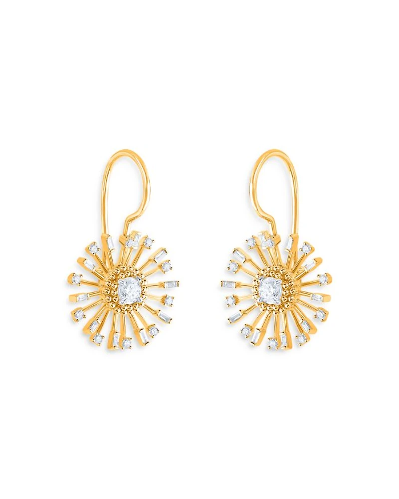 Diamond Sunlight Rays Drop Earrings in 18K Yellow Gold, 0.95 tcw