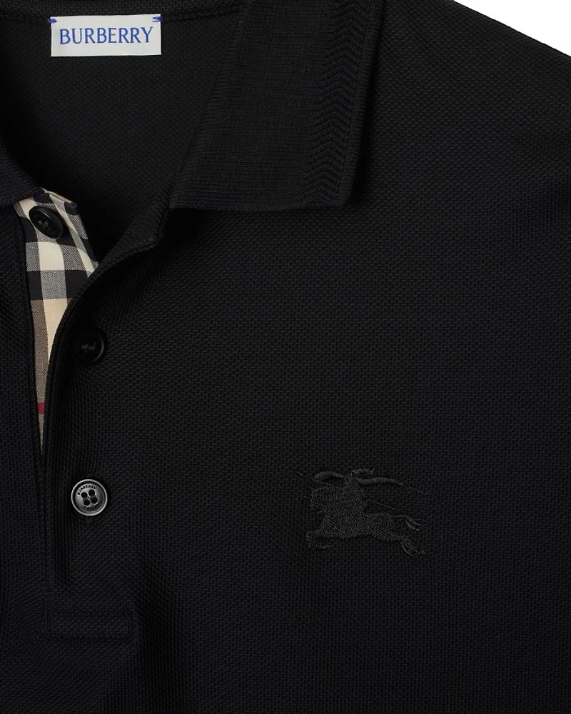 Eddie Cotton Piqué Equestrian Knight Embroidered Slim Fit Check Placket Polo Shirt