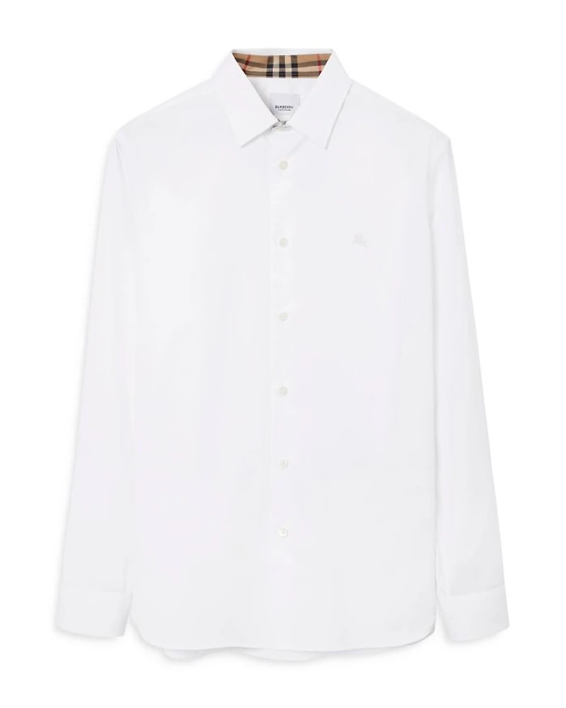 Sherfield Cotton Stretch Equestrian Knight Embroidered Check Trimmed Slim Fit Button Down Shirt
