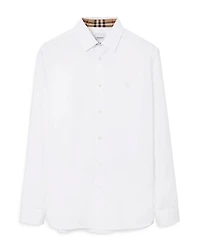 Sherfield Cotton Stretch Equestrian Knight Embroidered Check Trimmed Slim Fit Button Down Shirt