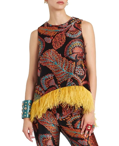 La Scala Top (With Feathers) Jacquard Sicomore Black