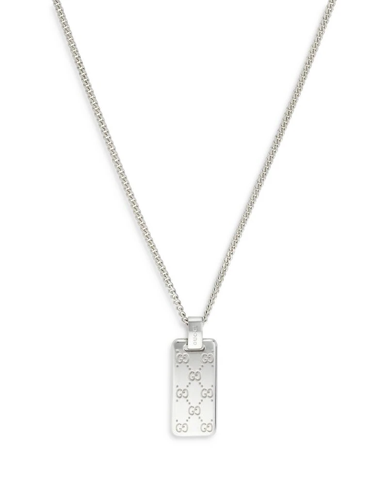 Sterling Silver Gucci Signature Logo Dog Tag Pendant Necklace, 19.5-21.6"