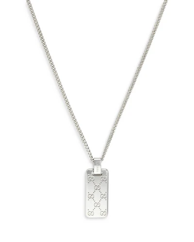 Sterling Silver Gucci Signature Logo Dog Tag Pendant Necklace, 19.5-21.6"