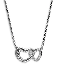 David Yurman Sterling Silver Cable Collectibles Diamond Heart Pendant Necklace, 15-17