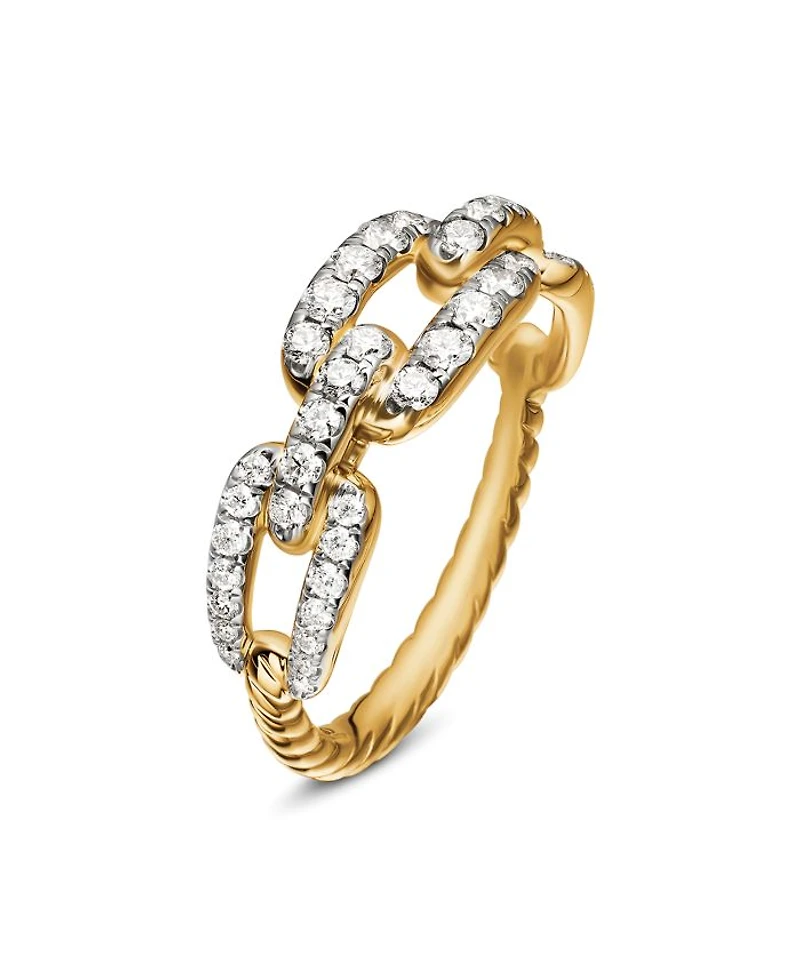 18K Yellow Gold Stax Chain Link Ring with Diamonds