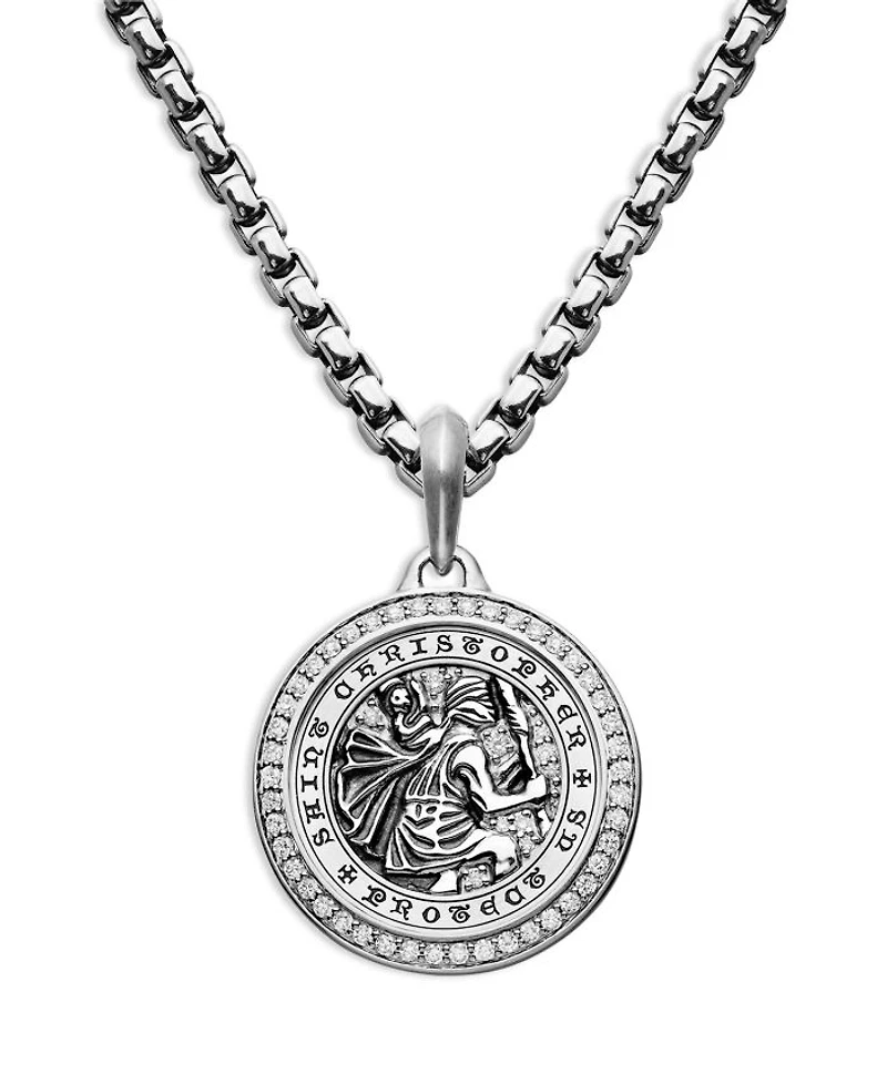 Sterling Silver Diamond St. Christopher Medallion Amulets