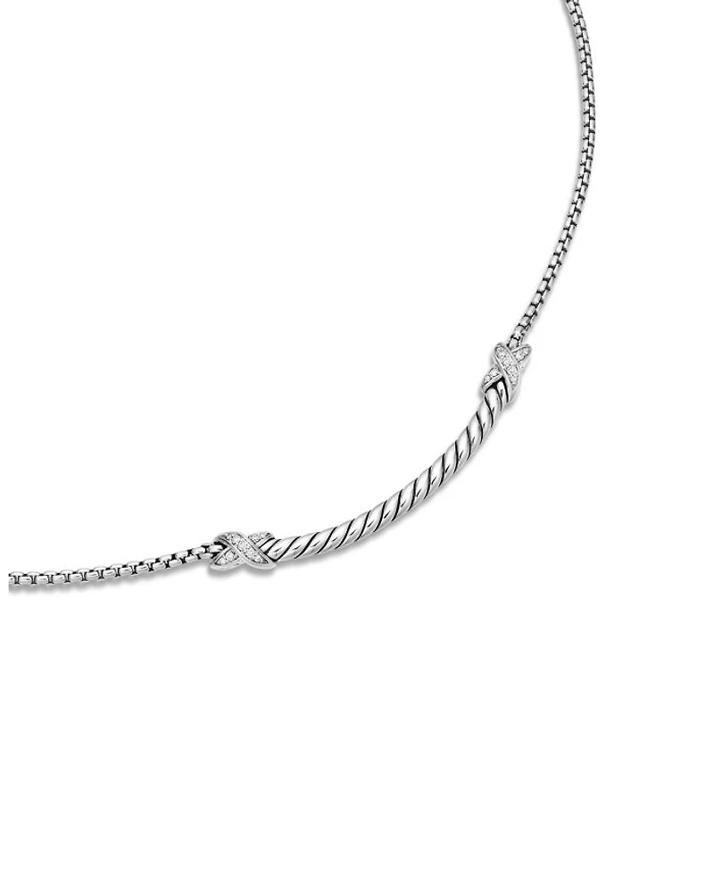 Sterling Silver Petite X Diamond Bar Pendant Necklace, 15"
