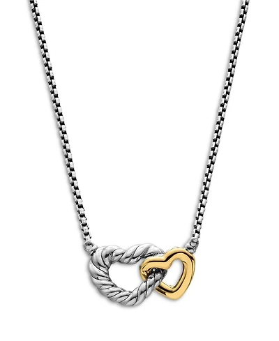 Cable Collectibles® Interlocking Heart Necklace in Sterling Silver with 18K Yellow Gold, 16.4mm