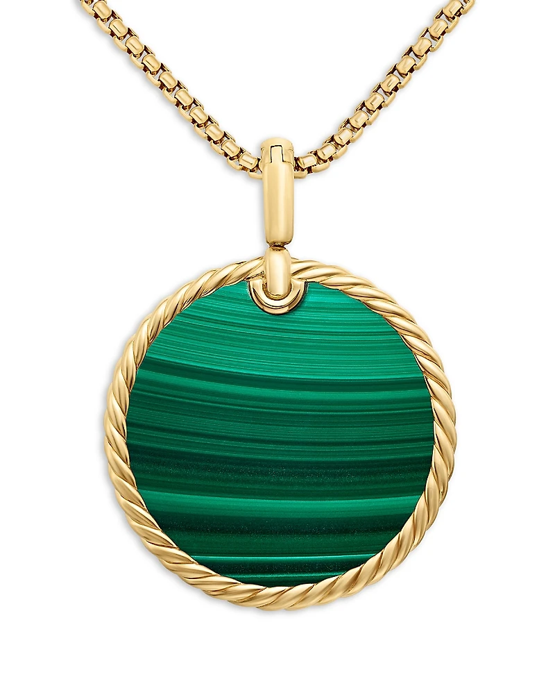 David Yurman 18K Yellow Gold Dy Elements Disc Pendant with Malachite