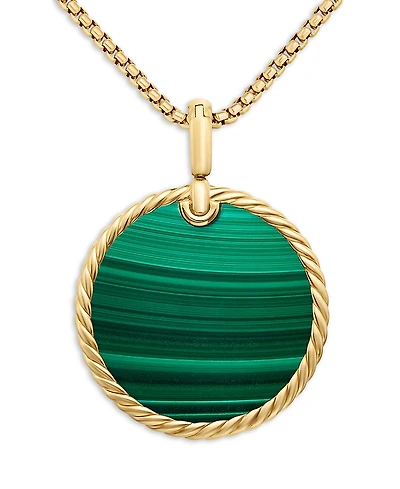 David Yurman 18K Yellow Gold Dy Elements Disc Pendant with Malachite