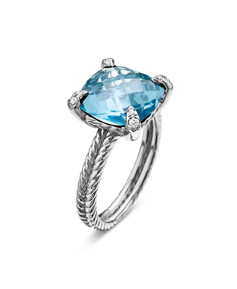 Sterling Silver Châtelaine Ring with Gemstones & Diamonds, 11mm