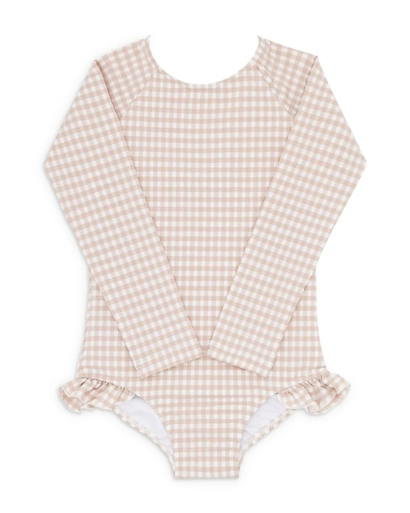 Girls' Gingham Long Sleeve One Piece Rash Guard Swimsuit - Baby, Little Kid, Big Kid