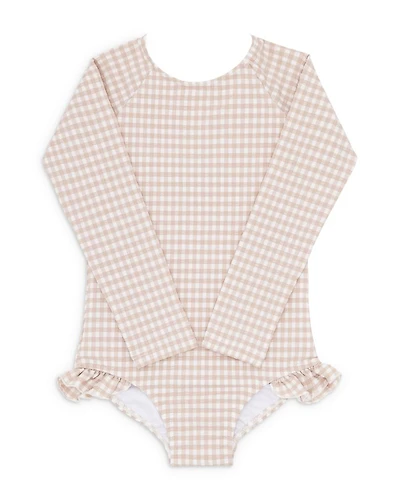 Girls' Gingham Long Sleeve One Piece Rash Guard Swimsuit - Baby, Little Kid, Big Kid
