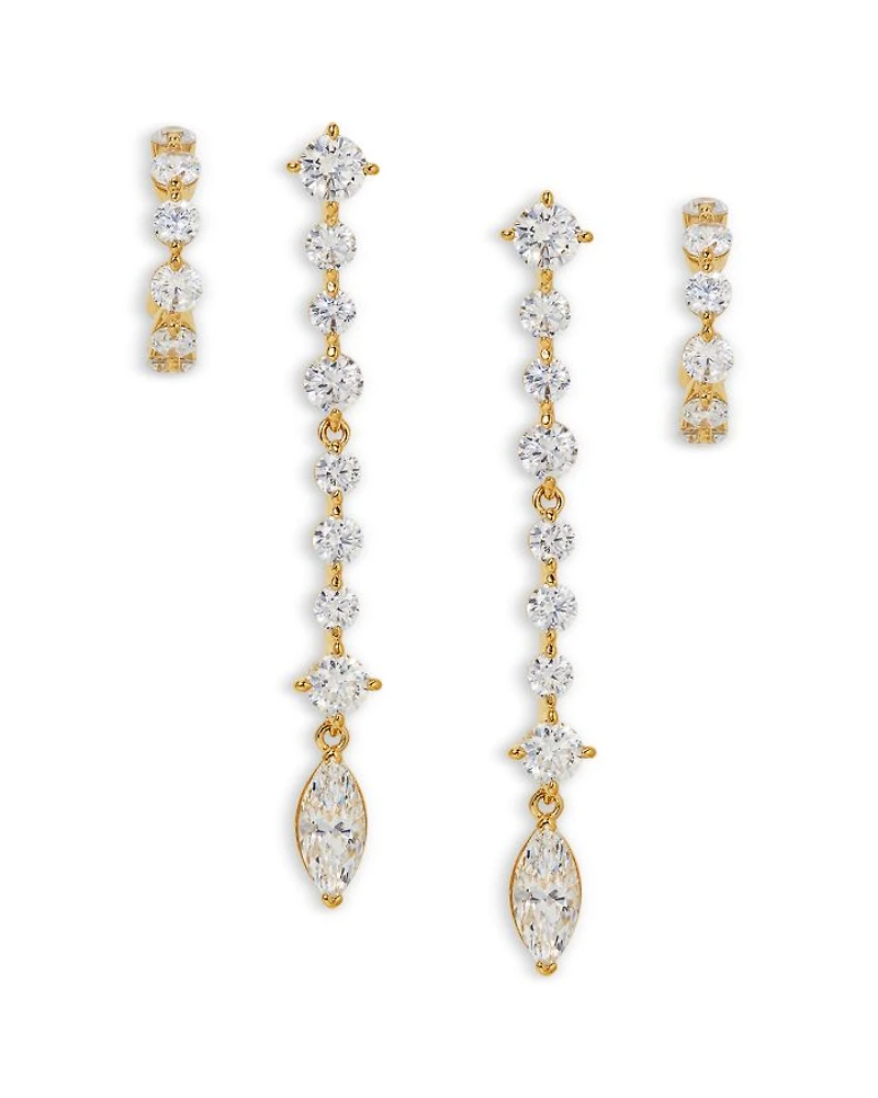 Cassi Cubic Zirconia Hoop & Dangle Drop Earrings, Set of 2
